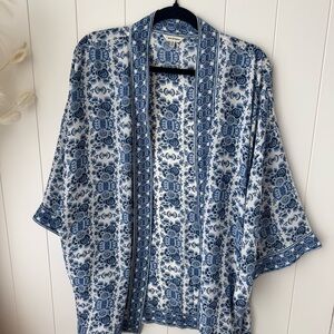 MAX STUDIO Silky Blue & White Print Kimono Top 1X Spring Easter Summer